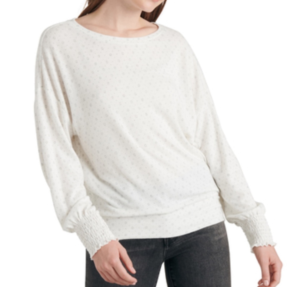 Lucky Brand Geo Pattern Smocking Top, Size L